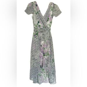 DKNY Women Purple Floral Printed Short Sleeves Faux-Wrap Dress Size US 2